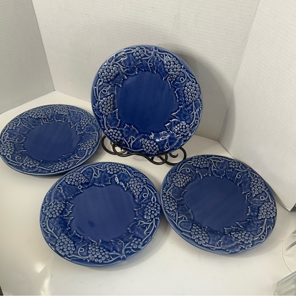 Bordallo Pinheiro Italy Blue Ceramic Salad Dessert Plates Set of 4